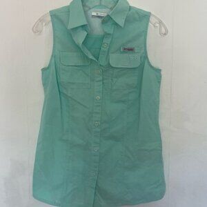 Columbia PFG women’s sleeveless button down teal XS summer hiking fishing camp